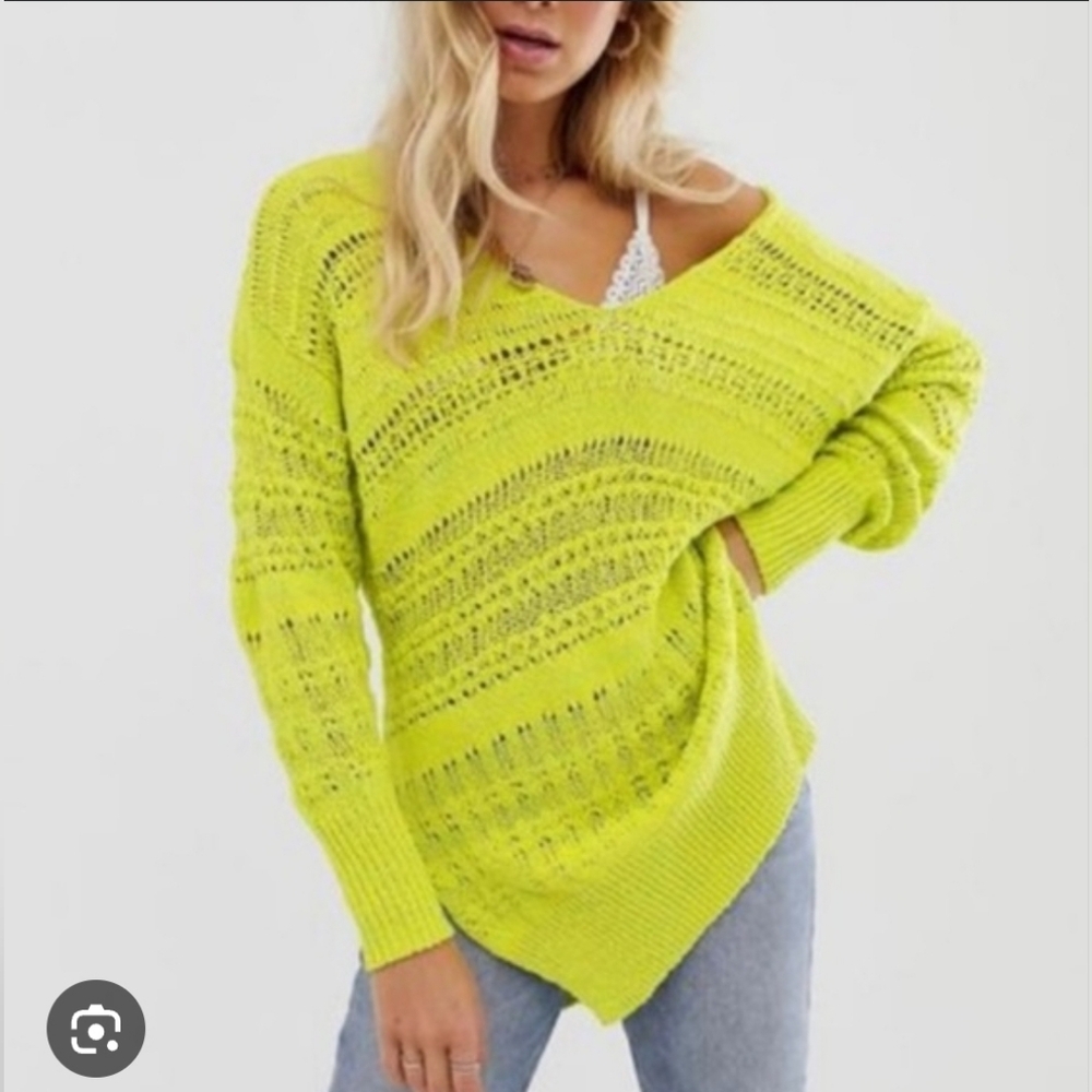 ❤️ FREE PEOPLE HOT TROPICS V NECK TUNIC SWEATER IN LIMELIGHT, MEDIUM